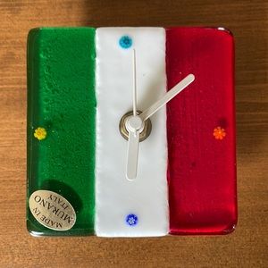 Murano Glass Clock. Italian flag. Small Desk or table clock. Made in Italy.